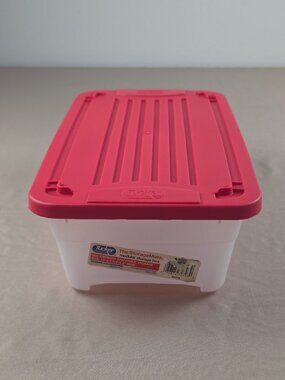 Vtg Plastic Container Storage Shoe Box Size Tucker Brand Pinkish Red Snap On Lid